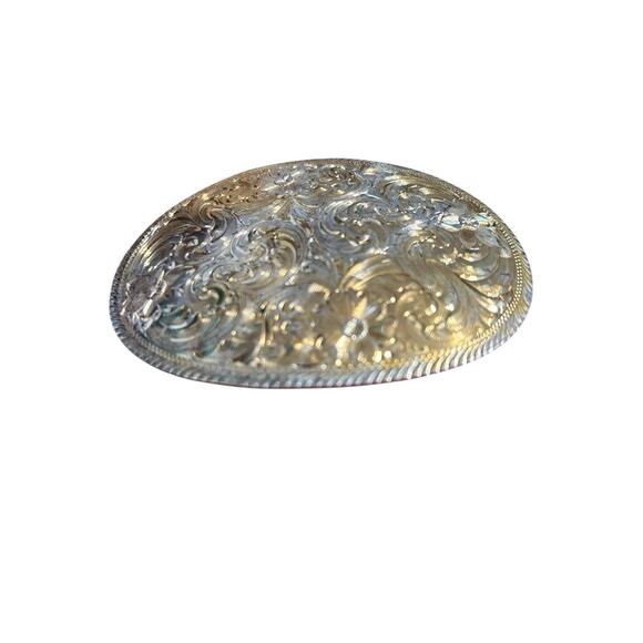 Montana Silversmiths Floral Design Silver And Gold Oval Western Belt Buckle - Picture 5 of 7
